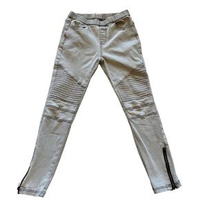 Grey Moto Skinny Jeans Women’s M Ribbed Knee Zipper Ankle Stretch